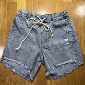 Women's Cut Off Denim Shorts Sz Small Drawstring Elastic Waist Rockabilly Cowgir